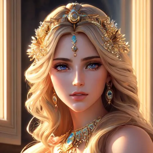 Prompt: portrait of Aphrodite Goddess, beautiful eyes, sun rays coming
through window, unreal engine 5, gorgeous, charming, mesmerizing, elegant, graceful, detailed face, delicate lips, ultra realistic, cinematic light, hd octane render, high resolution scan, masterpiece, hyperrealism, delicate detailed complex, vibrant colors, highly detailed, intricate detailed, volumetric lighting, light reflection 