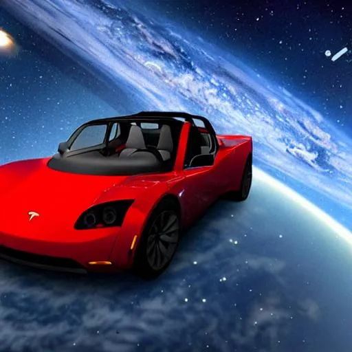 Prompt: Tesla roadster in space