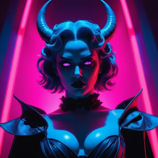 Prompt: demon, hell, demonic, gothic, vaporwave, retro, neon, aesthetic, liminal, high quality, high definition, beautiful, dramatic lighting