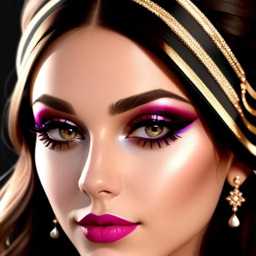 Prompt: Girl,  stylish makeup,facial closeup