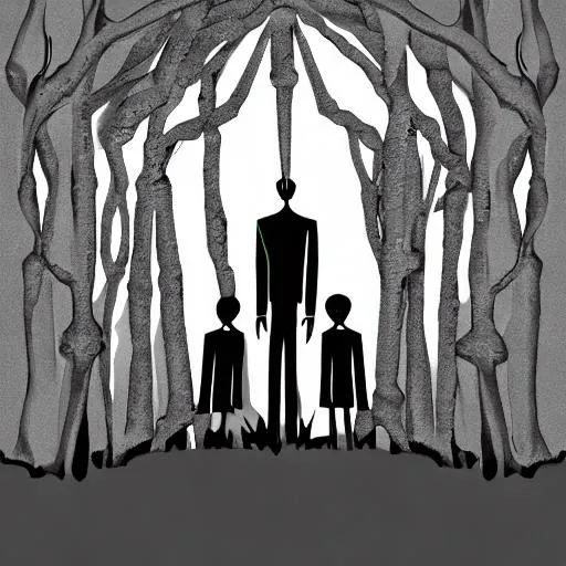 Prompt: slender man, colors inverted, black tendrills coming out of the back ,children shouting in the background ,shaded digital art