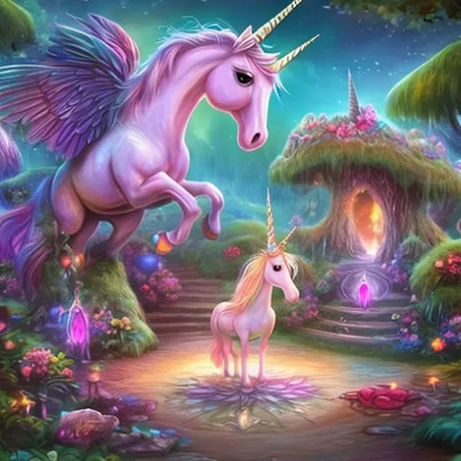 Prompt: Create an image of the place Enchanted Grove. Enchanted grove is a sanctuary where the most delightful creatures such as unicorns, reside. 

