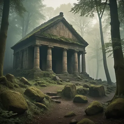 Prompt: (legendary antic Germany), 1st century ancient scene,somber tones reflecting the era, rich textures of antiquity, misty forest background, atmospheric haze, (highly detailed), cinematic composition, heroic ambiance, evoking a sense of valor and history.