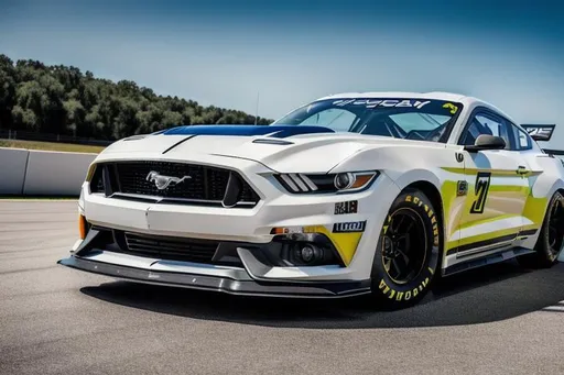 Prompt: Next Gen Nascar stock Ford Mustang car, sponsored by OpenArt