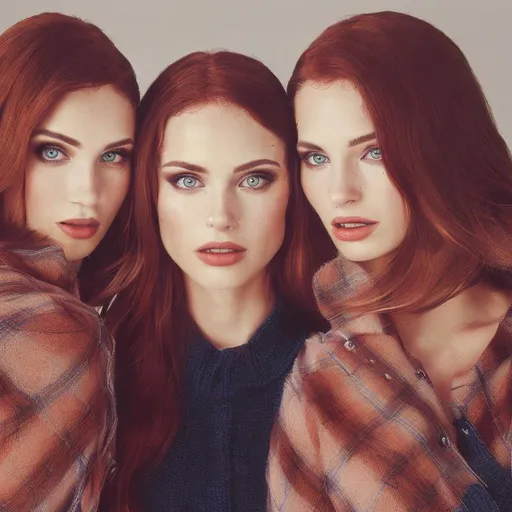 Prompt: Identical triplets, professional photograph 
