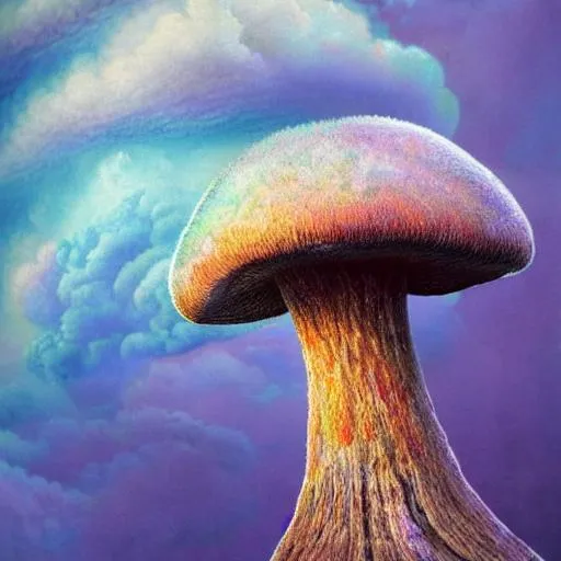 Prompt: giant mushroom Insanely detailed mycelium emerging from  White biomorphic clouds, blue-pink-violet 3D ice,  Jacek Yerka style, beautiful colors, heavenly, hyperdetailed, ethereal, exquisite, perfectly composed, amazing award winning masterpiece, stunning, meticulously detailed, 8k resolution, crisp, clear focus, realistic