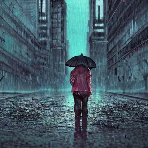 dark disturbing colors, its a rainy day, dark city,... | OpenArt