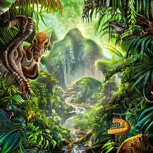 Prompt: A highly detailed portrait jungle landscape alien