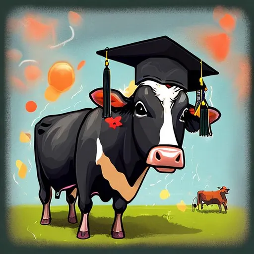 Prompt: A cow graduating and getting a degree, digital art