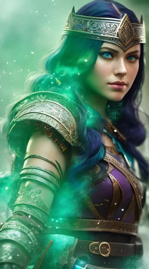 Prompt: she has dark purple hair, create most beautiful fictional female viking warrior, dark purple hair, light blue eyes, extremely detailed environment, detailed background, intricate, detailed skin, professionally color graded, photorealism, 8k, moody lighting