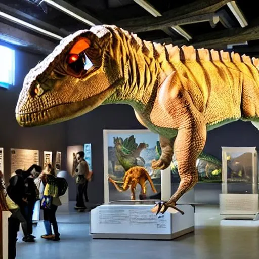 Prompt: museum exhibition with dinosaurs