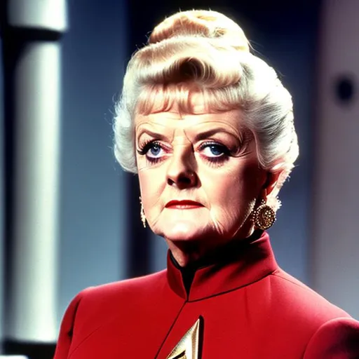 Prompt: Angela Lansbury in a Starfleet uniform. {Star Trek: The Next Generation}