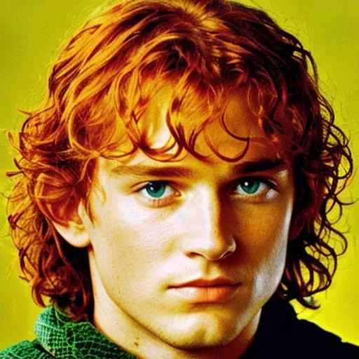 Prompt: A king from the lord of the rings series with Orange Hair and green eyes