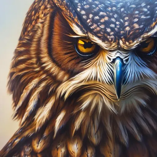 Prompt: (realistic photo, professional photo, oil panting) an owl bear from Dungeons and dragons
