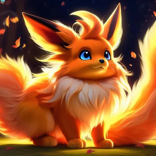 Prompt: (Flareon), realistic, photograph, epic oil painting, (hyper real), furry, (hyper detailed), extremely beautiful, (on back), sprawled, paws in the air, playful, UHD, studio lighting, best quality, professional, ray tracing, 8k eyes, 8k, highly detailed, highly detailed fur, hyper realistic creamy fur, canine quadruped, (high quality fur), fluffy, fuzzy, full body shot, zoomed out view of character, hyper detailed eyes, perfect composition, ray tracing, masterpiece, trending, instagram, artstation, deviantart, best art, best photograph, unreal engine, high octane, cute, adorable smile, lying on back, flipped on back, lazy, peaceful, (highly detailed background), vivid, vibrant, intricate facial detail, incredibly sharp detailed eyes, extremely thick billowing fur,  incredibly realistic golden retriever fur, concept art, anne stokes, yuino chiri, character reveal, extremely detailed fur, sapphire sky, complementary colors, golden ratio, rich shading, vivid colors, high saturation colors, silver light beams