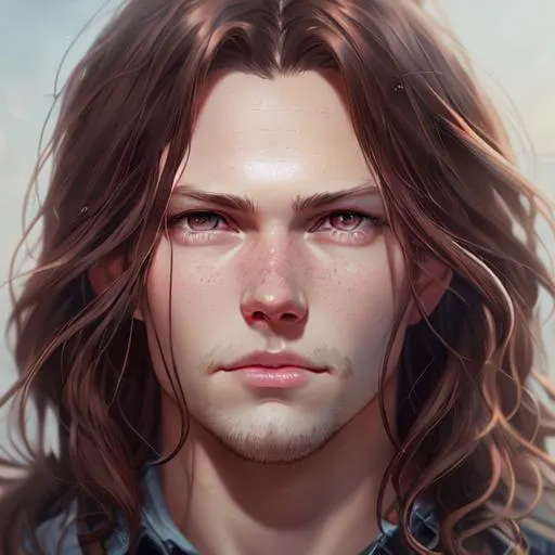 Prompt: Closeup face portrait of  Sam Winchester,  smooth soft skin, big dreamy eyes, beautiful intricate colored hair, symmetrical, anime wide eyes, soft lighting, detailed face, by makoto shinkai, stanley artgerm lau, wlop, rossdraws, concept art, digital painting, looking into camera
