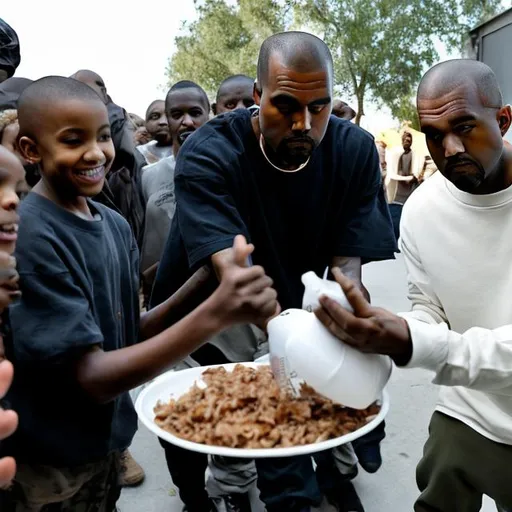 Prompt: Kanye feeding the Poor 
