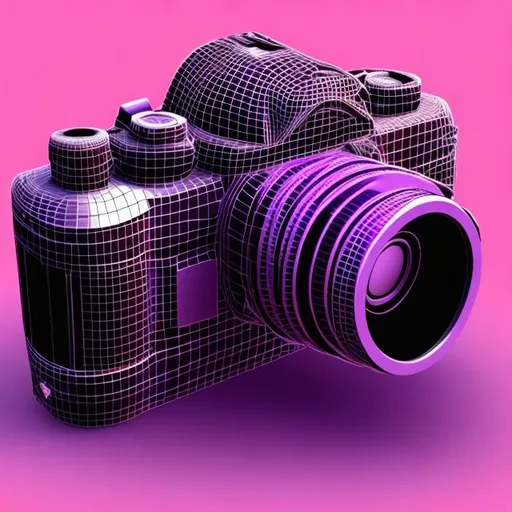 Prompt: Make a 3d logo with the image of a camera in purple and the word click flash at the bottom
