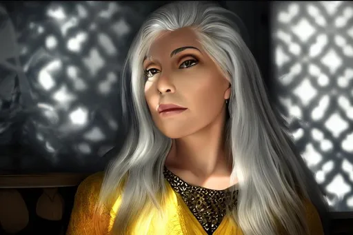 Prompt: digital art of a beautiful middle age girl with beautiful white hair