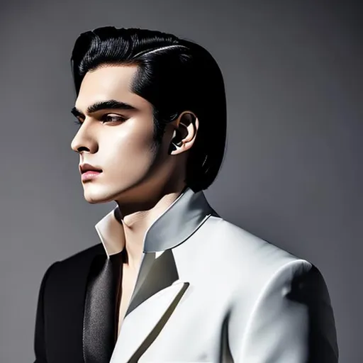 Prompt: A man with pale skin and slicked back black hair