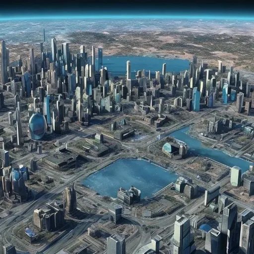 Prompt: earth city 50 years after AI has taken control 