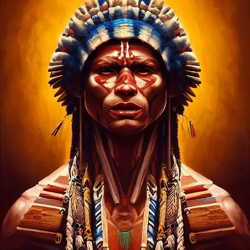 Prompt: native man  ,symmetrical face, accurate anatomy, wide focus, ultra-fine details, cinematic lighting, 4k | oil painting illustration, digital painting, scenic, wlop, artgerm, vastly ornate detailed background, vibrant colors 
