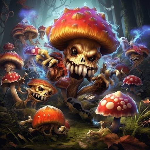 monster mushrooms by riches art, in the style of agg... | OpenArt