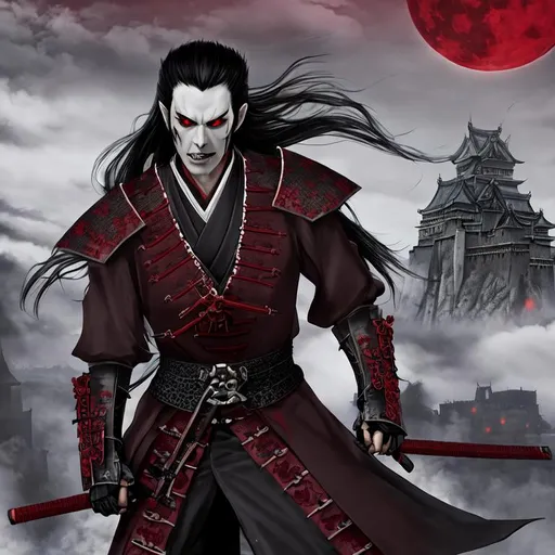 Prompt: Vampire Samurai near a castle