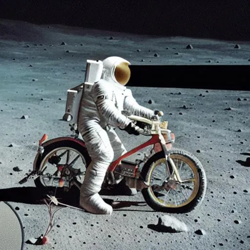 Prompt: astronaut driving a bike on the moon