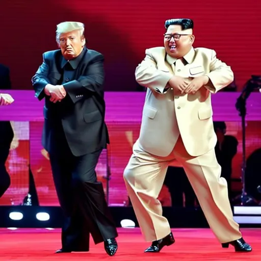 Prompt: donald trump and kim jong un performing gangnam style together 