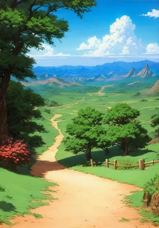 Prompt: UHD, , 8k,  oil painting, Anime,  Very detailed, zoomed out view of character, HD, High Quality, Anime, Pokemon, dirt pathway, flat land, blue skies
Pokémon by Frank Frazetta
