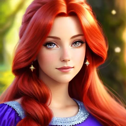 Prompt: a realistic feminine princess, Rapunzel, but with red hair, HD
