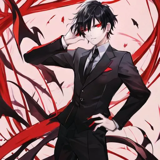 Prompt: Damien  (male, short black hair, red eyes)