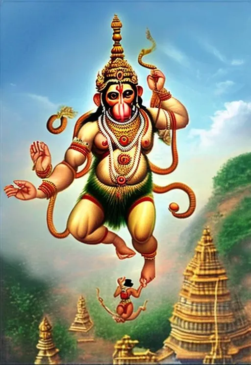 Prompt: lord hanuman flying
