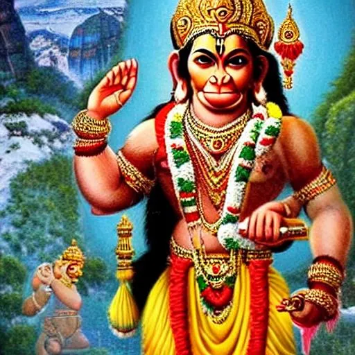 Prompt: lord hanuman ji touching feet if shree ram ji