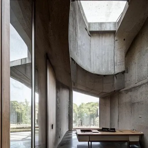 Prompt: a brutalist architecture Library with lots of natural light 