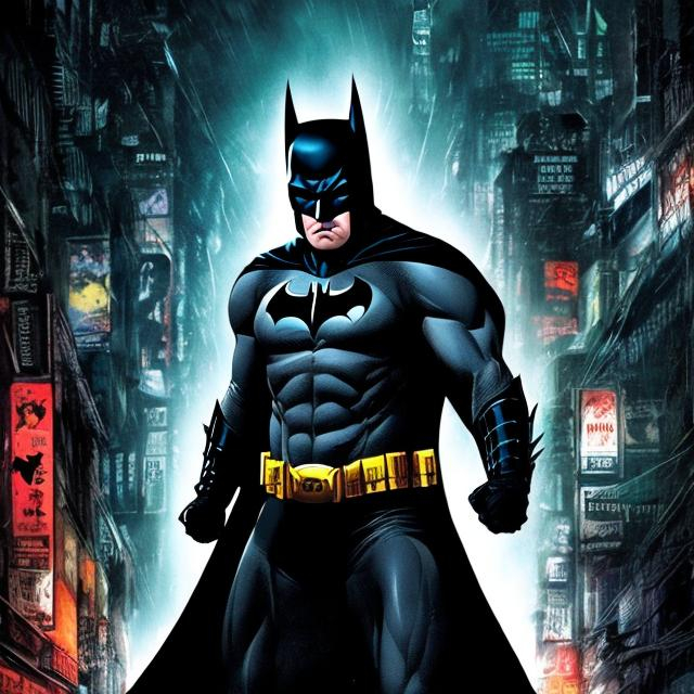 A Movie Poster Of Batman In The City,wearing A Hell