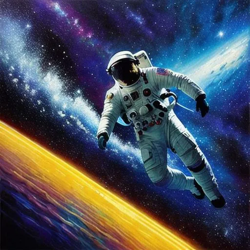 Prompt: astronaut swimming in galaxy trippy hyper realism