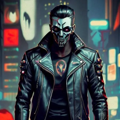 Cyberpunk style, supervillain, skull mask, leather j... | OpenArt