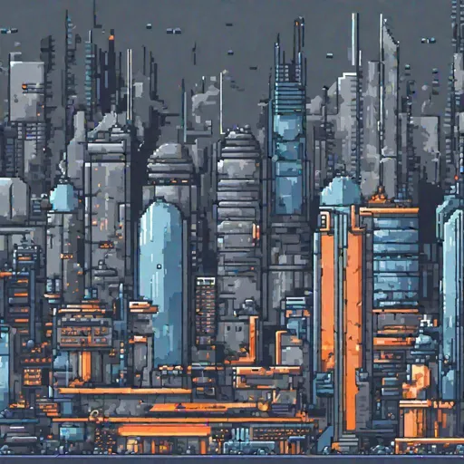 Prompt: 8 bit background of sci-fi city grey blue