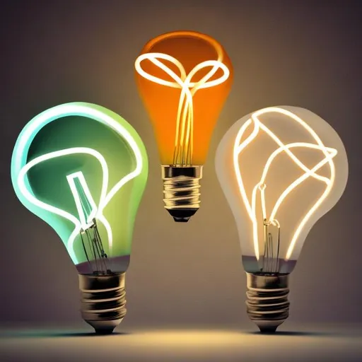 Prompt: using light bulbs of different shapes, show the merging of two different shaped bulbs to form a new, interesting take on a bulb