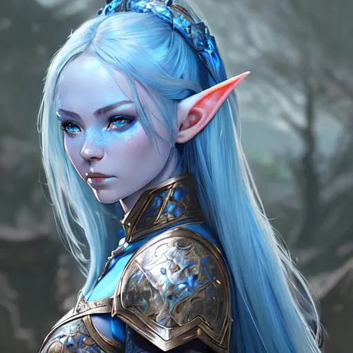 A girl with beautiful blue skin, elf ears, blue eyes... | OpenArt