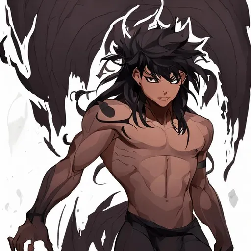 Prompt: Race (human) skin tone (Black ) gender (male) hair (mid length )sadistic body type with the life element 