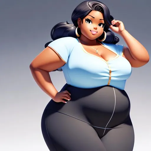 Full body, digital illustration, of chubby, black wo
