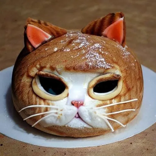 A cat in a bun cake