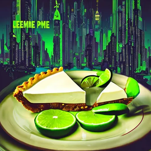 Prompt: key lime pie advertisement  cyberpunk style