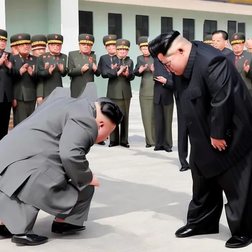 Prompt: Kim Jung un bowing to ballistic missile