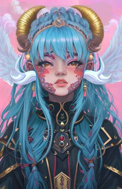 Prompt: portrait photo, 1girl, 20 years old, red skin, oni horns, gold eyes, long silk tied white hair with light blue highlights, menpō, peach sky, etheral, highly detailed, detailed and high quality background, oil painting, digital painting, Trending on artstation , UHD, 128K,  quality, Big Eyes, artgerm, highest quality stylized character concept masterpiece, award winning digital 3d, hyper-realistic, intricate, 128K, UHD, HDR, image of a gorgeous, beautiful, dirty, highly detailed face, hyper-realistic facial features, cinematic 3D volumetric, illustration by Marc Simonetti, Carne Griffiths, Conrad Roset, 3D anime girl, Full HD render + immense detail + dramatic lighting + well lit + fine | ultra - detailed realism, full body art, lighting, high - quality, engraved | highly detailed |digital painting, artstation, concept art, smooth, sharp focus, Nostalgic, concept art,