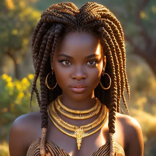 Prompt: professional modeling photo disney nala as live action human woman hd hyper realistic beautiful african princess black braided hair light brown skin hazel eyes beautiful face lion fur dress gold jewelry enchanting
african savannah hd background with live action realistic baobab trees and african animals