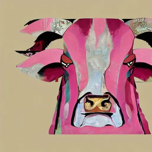 Prompt: Painting in style of “Beef” credits, abstract, use muted pink and pastel colours, feature distorted faces and plant shapes, illustration, feature distorted images of figures more prominently